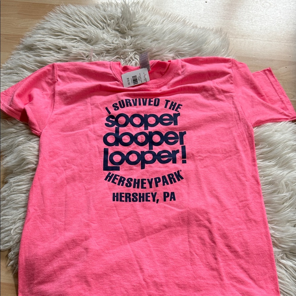 NWT Hershey Park Neon Pink Kids Soooer Dooper Looper  T-Shirt L ( 14-16)